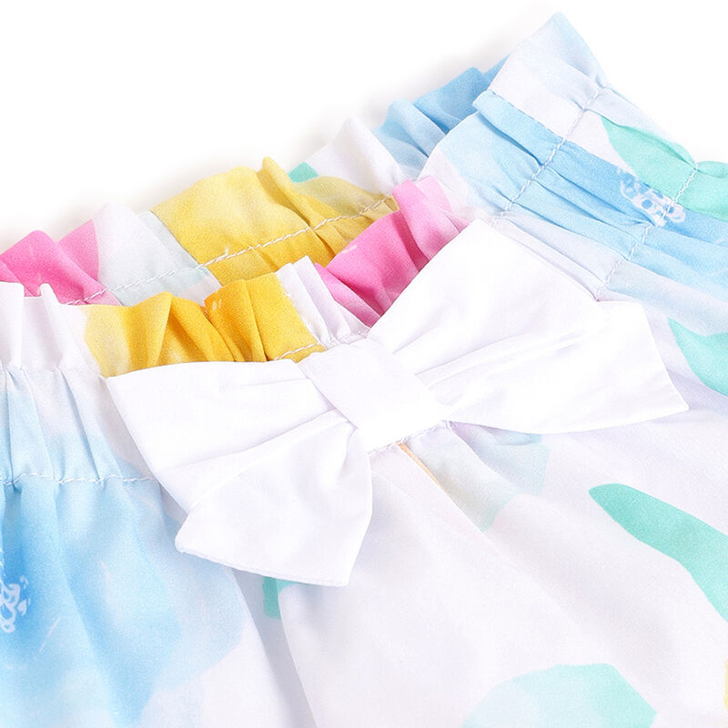 Girls White and Yellow Floral Printed Shorts image number 2